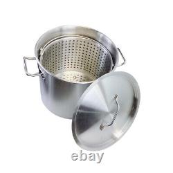 Stainless Steel Stock Pot withSteamer Basket for Boiling and Steaming (32 Quart)