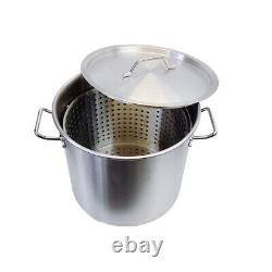 Stainless Steel Stock Pot withSteamer Basket for Boiling and Steaming (32 Quart)