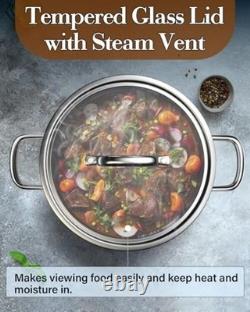 Stainless Steel Stockpot with Lid 12 Quart, Tri-Ply Clad 12 Quarts Silver