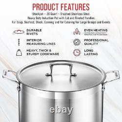 Stainless Steel Stockpot with Lid 20 Quart, Durable 18/8 Stainless Steel, Imp