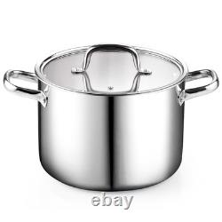 Stainless Steel Stockpot with Lid 6 Quart, Tri-Ply Clad Soup 6 Quarts Silver