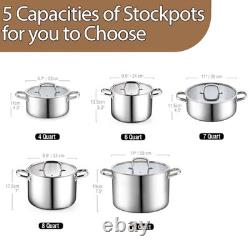 Stainless Steel Stockpot with Lid 6 Quart, Tri-Ply Clad Soup 6 Quarts Silver