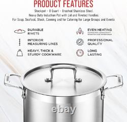 Stainless Steel Stockpot with Lid 8 Quart, Durable 18/8 Stainless Steel