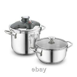 Stainless Steel with Glass Lid Cookware and Pressure Pot, 6.34+3.17 Quarts