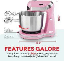 Stand Mixer 6 Speed 3 Quart Stainless Steel Bowl Dough Hooks Beaters Pink