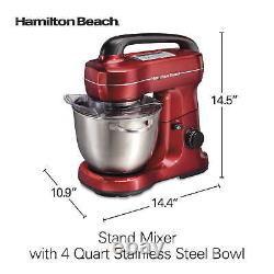 Stand Mixer with 4 Quart Stainless Steel Bowl, 7 Speeds, 300 Watt Motor, Red