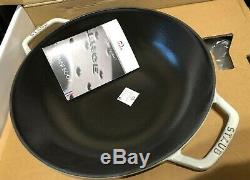 Staub Cast Iron 12 Wok Perfect Pan White Truffle with Rack 4.5 Quart NIB