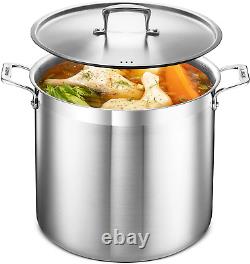 Stockpot 16 Quart Brushed Stainless Steel Heavy Duty Induction Pot with Li
