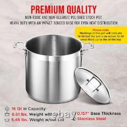 Stockpot 16 Quart Brushed Stainless Steel Heavy Duty Induction Pot with Li
