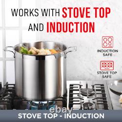 Stockpot 16 Quart Brushed Stainless Steel Heavy Duty Induction Pot with Li