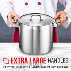 Stockpot 16 Quart Brushed Stainless Steel Heavy Duty Induction Pot with Li