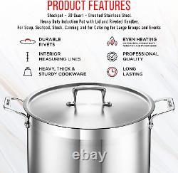 Stockpot 20 Quart Brushed Stainless Steel Heavy Duty Induction Pot Lid Stock pot