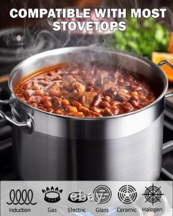 Stockpot 24 Quart Stainless Steel Professional Grade with Lid Silver Cooks