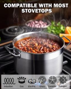 Stockpots Stainless Steel, 8 Quart Professional Grade Stock Pot with Lid, Silver