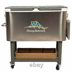 Tommy Bahama 100 Quart Stainless Steel Rolling Cooler Hard Chest, Palm Marlin