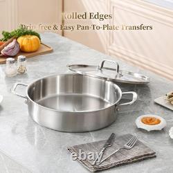 Tri-Ply Stainless Steel 7 Quart Braiser Pan with Lid Induction Rondeau Pot Wi
