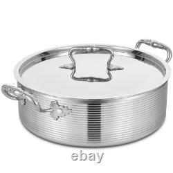 Tri-Ply Stainless Steel 7 Quart Rondeau Pot with Lid Braiser Pan, 12 inch Dee