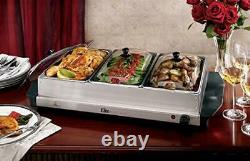 Triple Tray, 7.5 Quart, Stainless Steel Buffet Server Food Warmer Clear Lids for