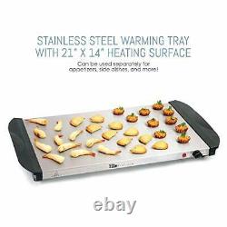 Triple Tray, 7.5 Quart, Stainless Steel Buffet Server Food Warmer Clear Lids for