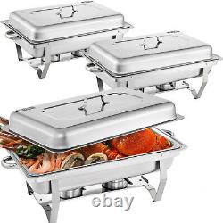 VEVOR 3 Packs 9.5 Quart Stainless Steel Chafing Dishes Rectangular Chafer Set