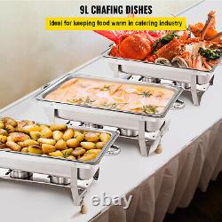 VEVOR 3 Packs 9.5 Quart Stainless Steel Chafing Dishes Rectangular Chafer Set