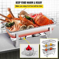 VEVOR 3 Packs 9.5 Quart Stainless Steel Chafing Dishes Rectangular Chafer Set