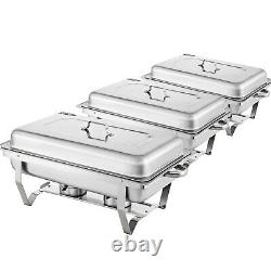 VEVOR 3 Packs 9.5 Quart Stainless Steel Chafing Dishes Rectangular Chafer Set