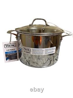 VIKING 3-Ply Stainless Steel 8Qt/7.5 Lt Stockpot /Soup Pot & Glass Lid Pro/NEW