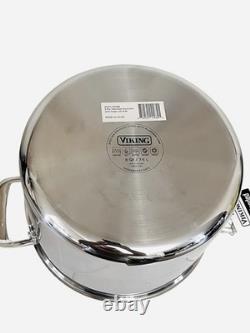 VIKING 8 Qt quart 3-Ply Stainless Steel Casserole Stock Soup Pot Pan Glass Lid