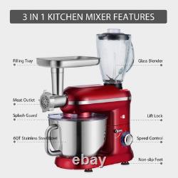 VIVOHOME 3 in 1 Multifunctional Stand Mixer with 6 Quart Stainless Steel Red