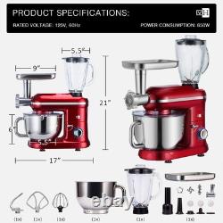 VIVOHOME 3 in 1 Multifunctional Stand Mixer with 6 Quart Stainless Steel Red