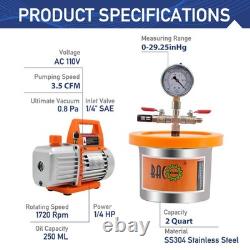 Vacuum Chamber 2 Quart Stainless Steel Degassing with Pump BACOENG P0296 Resin