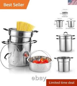 Versatile 12 Quart Stainless Steel Pasta Cooker & Steamer Includes Glass Lid
