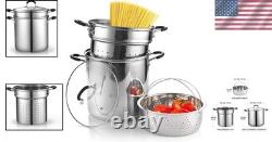 Versatile 12 Quart Stainless Steel Pasta Cooker & Steamer Includes Glass Lid