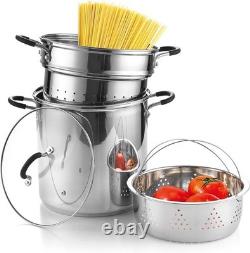Versatile 12 Quart Stainless Steel Pasta Cooker & Steamer Includes Glass Lid