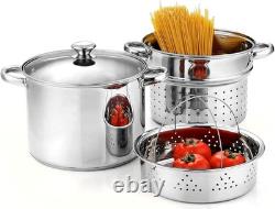 Versatile 8 Quart Stainless Steel Multipot Pasta Cooker & Steamer 4-Piece Set