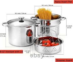 Versatile 8 Quart Stainless Steel Multipot Pasta Cooker & Steamer 4-Piece Set