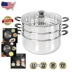 Versatile 8 Quart Stainless Steel Steamer with Glass Lid Triply Bottom Design