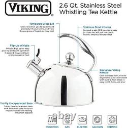 Viking 2.6 Quart Stainless Steel Whistling Tea Kettle With 3ply Base Mirror Fini