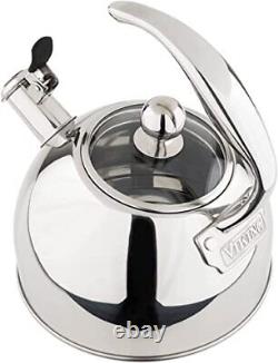 Viking 2.6 Quart Stainless Steel Whistling Tea Kettle With 3ply Base Mirror Fini