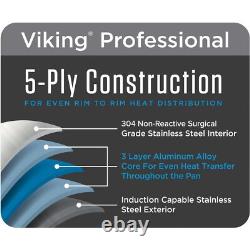 Viking 5-Ply Deep Frying Pan with Lid, 6.4 Quart Stainless Steel Saute Cooking