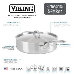 Viking 5-Ply Deep Frying Pan with Lid, 6.4 Quart Stainless Steel Saute Cooking