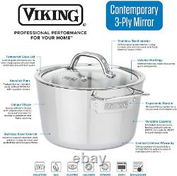 Viking Contemporary 3-Ply Stainless Steel Dutch Oven with Lid, 5.2 Quart