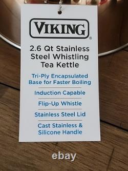 Viking Culinary 3-Ply Stainless Steel Whistling Tea Kettle 2.6 Quart Copper NEW