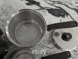 Vintage 3 Lifetime T304 Stainless Steel Pans Pots + Lids 6 Pcs 6 3 & 2 Qt 1 Dome