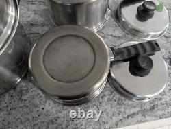 Vintage 3 Lifetime T304 Stainless Steel Pans Pots + Lids 6 Pcs 6 3 & 2 Qt 1 Dome