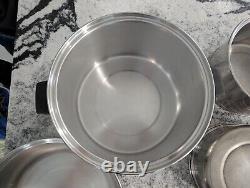 Vintage 3 Lifetime T304 Stainless Steel Pans Pots + Lids 6 Pcs 6 3 & 2 Qt 1 Dome