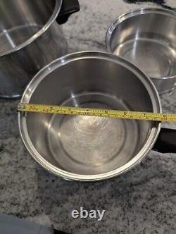 Vintage 3 Lifetime T304 Stainless Steel Pans Pots + Lids 6 Pcs 6 3 & 2 Qt 1 Dome