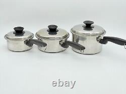 Vintage 6 Piece PERMANENT Multi Core 5 Ply Stainless Steel Sauce Pan Set 3 Quart