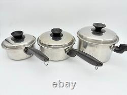 Vintage 6 Piece PERMANENT Multi Core 5 Ply Stainless Steel Sauce Pan Set 3 Quart